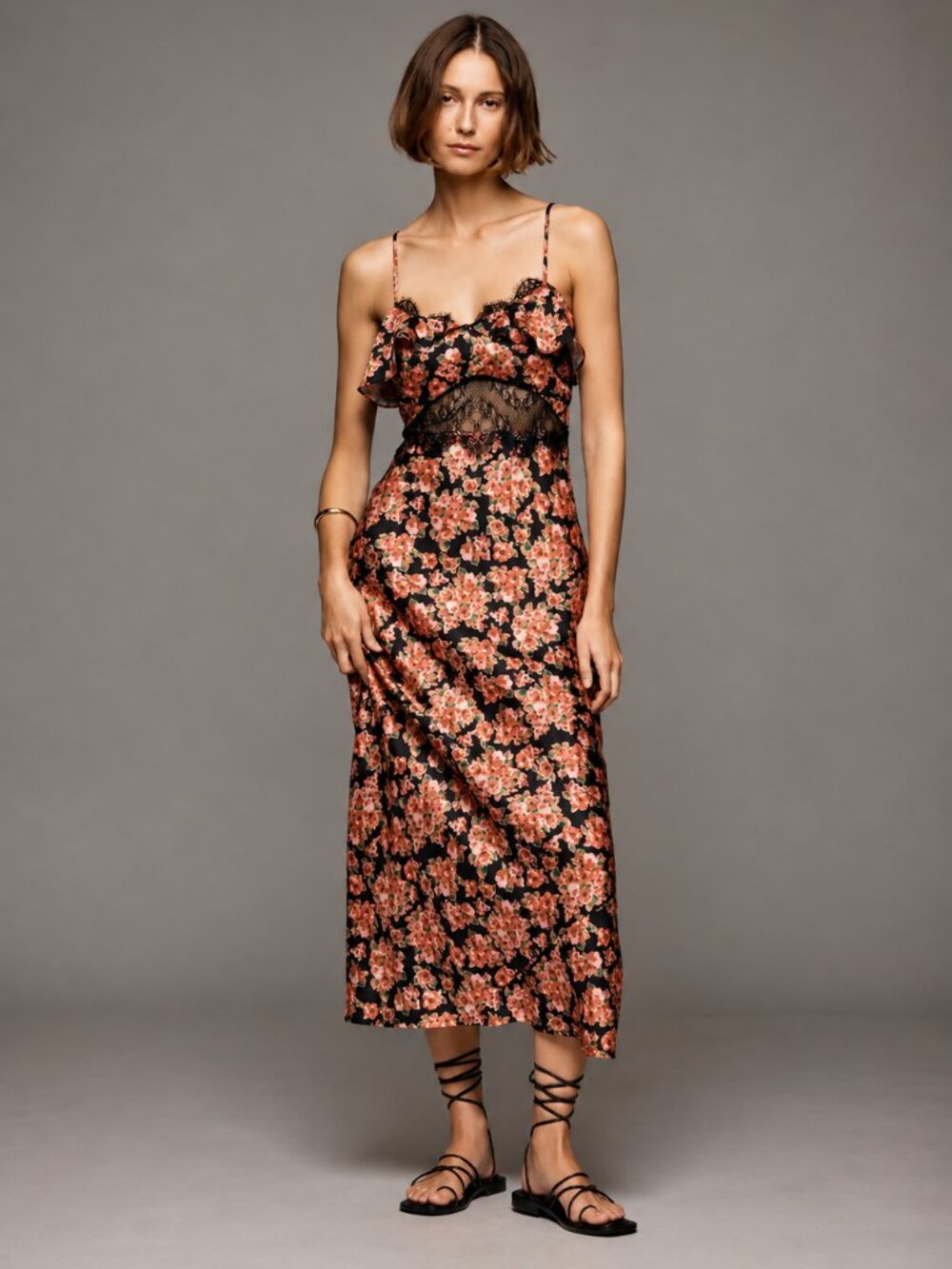 NWT Anthropologie Sheer Lace Satin Slip Dress